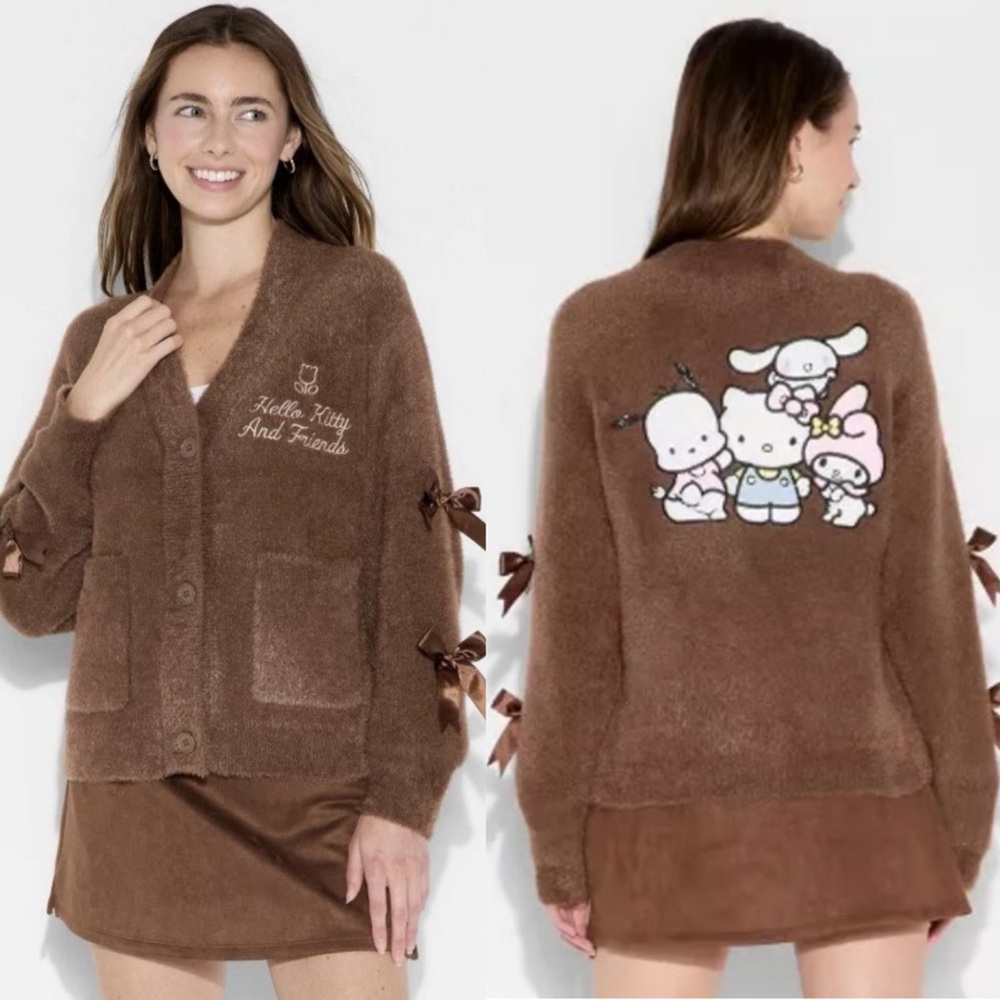 Women’s Hello Kitty & Friends Graphic Cardigan Brown Medium